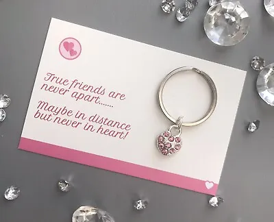 Handmade Gift & Card Pink Rhinestone Heart Keyring Missing You Best Friend • £3.95