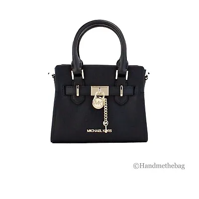 Michael Kors Hamilton XS Small Black Grained Leather Satchel Crossbody Bag Purse • $119