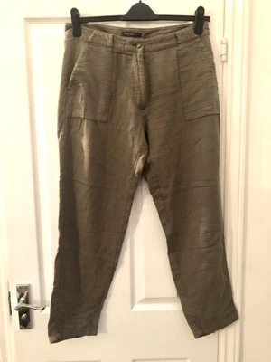 £9 • Buy M&S Khaki Green Trousers Tapered Peg Leg 14  Short 14S Pockets Holiday Linen