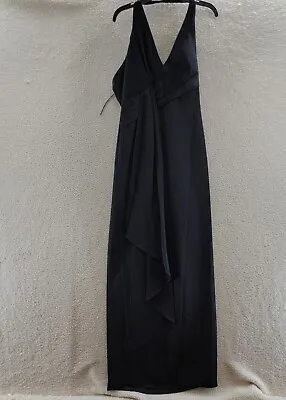 Aidan Mattox Halter Long Evening Dress Women's 8 Black Solid Pleated Back Zip • $100.85