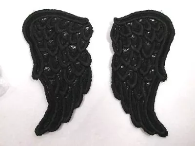 Pair Black Venise Lace Angel Wings Applique Patch LARGE • $5.49