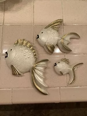 Favor Miller Studio Chalk Ware White Gold Fish Ceramic Vintage Retro Wall • $24.95