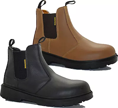 Mens Leather Chelsea Safety Boots Lightweight Dealer Steel Toe Cap Work Boots Sz • £24.95