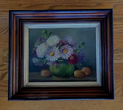 Colorful Vintage Framed Original Still Life Oil Painting - Bouquet By P J AWERT • $33