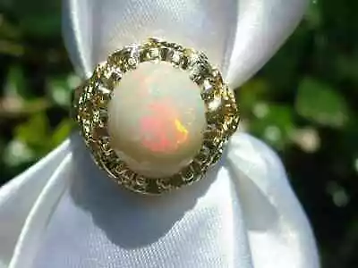 Estate Vintage 4Ct Oval Cut Opal & Diamond Solitaire Ring 14K Yellow Gold Finish • $164.99