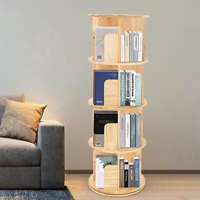 360 Rotating Display Floor Stand Storage 4 Tier Bookshelf Modern Wood Bookcase  • $102.46