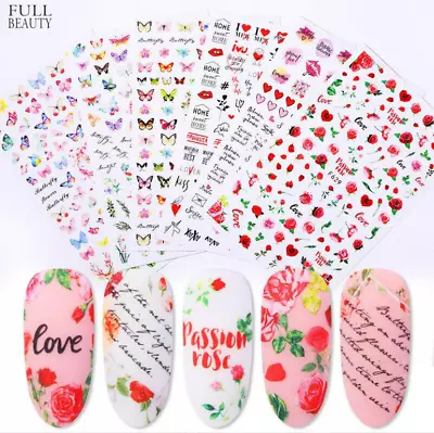 3D Nail Stickers Decals Valentine Rose Kiss Love Flower For Nails Decoration NS3 • $2.95