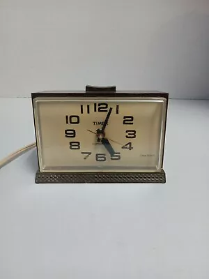 Timex 7415-5a Bedside Alarm Clock MCM Brown Mid Century (Tested) • $14.99