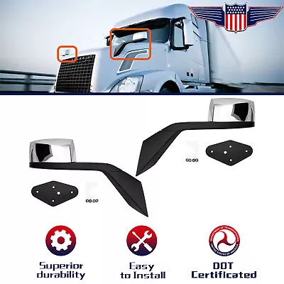 2PC Chrome Hood Mirror Pair With Nuts&Mounting Plates For VOLVO VNL 2004-2017 • $86.47