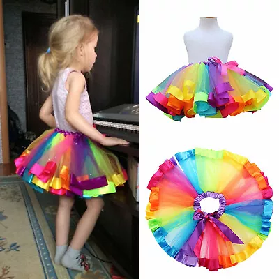 Kids Girls Baby Tutu Skirt Rainbow Fancy Skirts Tulle Dress Up Party 0 To 8 Year • £5.82