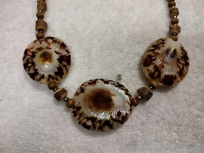 Vintage 20  Limpet Shell & Wood Bead Necklace. Polished & Beautiful.  • $24.99