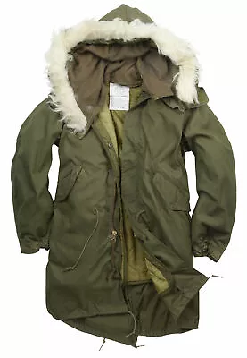 US M65 Fishtail Parka Army Genuine Original Winter Lined Hooded Long Coat Olive • £269.89