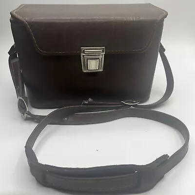 Vintage CAMERA Hard CASE Strap Brown Faux Leather Storage Carrying Bag SLR-1600 • $29.74