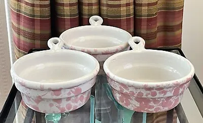 3 Bennington Potters Pink Agate Bistro Handled Bowls Morning Glory 1894 Bg • $75