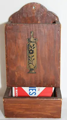 Wooden Match Box Holder Handcrafted Primitive Folk Art Tobacco Wall Prop #16 • $13.99