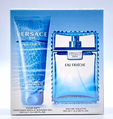 Versace Man Eau Fraiche 2pc Set For Men (3.4oz EDT Spray + 3.4oz Shower Gel) NEW • $59.95