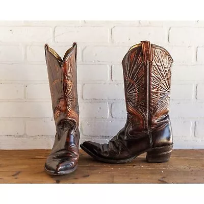 Vintage Texas Boot Co Peacock Embroidered Western Cowboy Boots - Size 9 EE Mens • $95