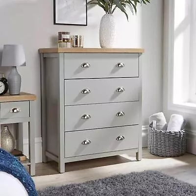 Grey Oak 4 Drawer Chest Of Drawers Storage Metal Cup Handles Avon Two Tone • £87.99
