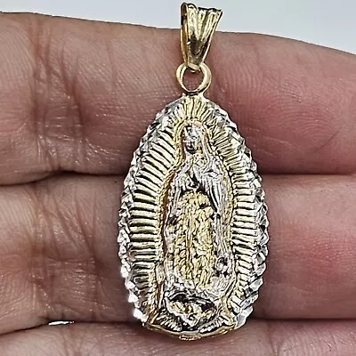 14k Gold Virgin Mary Holy Mother Guadalupe Oval Pendant Charm 1.45 Inch Long • $177.89