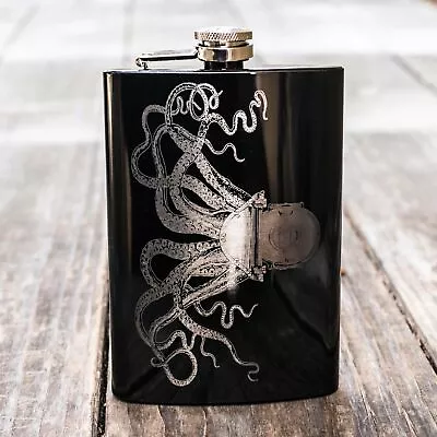 8oz BLACK Steampunk Octopus Flask • $14.99