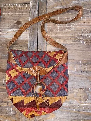 Vtg Marco Avane Bag Boho Kilim Aztec Carpet Purse Agate Leather Southwestern • $29.99