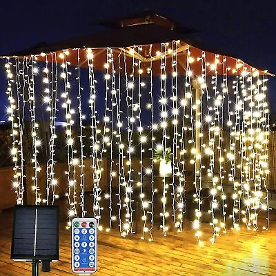 Outdoor Solar Curtain Fairy String Lights Hanging Gazebo Patio Window Garden • £13.99