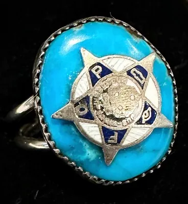 Sterling Silver Turquoise Fraternal Order Of Police Ring Size 7.5 - 6.5 Grams • $125