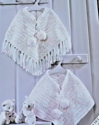 (310) Crochet Pattern - DK Baby Girl's Pom Pom & Tassel Poncho Size 0 - 6 Years • £2.79