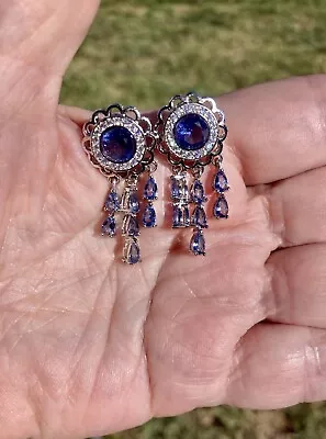 WOW! Large Tanzanite/Sterling Dangle Chandlier Earrings!! • $12.50