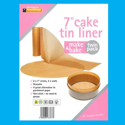 2x 7  Inch Beige Reusable Non-Stick Cake Tin Liner Make & Bake • £4.49