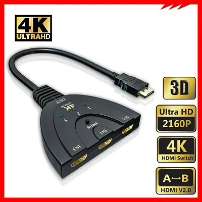4K HDMI 2.0 Cable Auto Switch Switcher Splitter Adapter 3 In To 1 Out Devices ☆ • $8.99