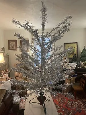 Vintage Silver Aluminum Christmas Tree MidCentury S.B. Mfg Stand Sparkler Box • $233.75