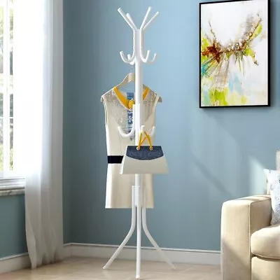 12 Hooks Coat Hanger Jacket Rack Umbrella Clothes Holder Hat Tree Stand Metal  • £11.29