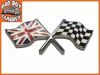 Chequered Flag / Union Jack Enamel Badge Emblem CLASSIC CAR  • £6.95