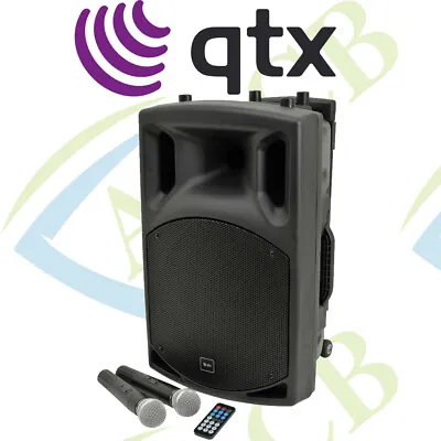 QTX QX12PA Bluetooth Portable PA System With 2 Wireless Mics SD USB FM Remote • £319.95