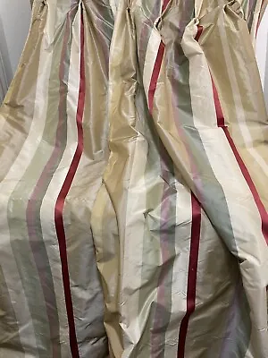 LAURA ASHLEY SILK COUNTRY HOUSE Gold Red INTERLINED BLACKOUT CURTAINS 48W X68D • £88