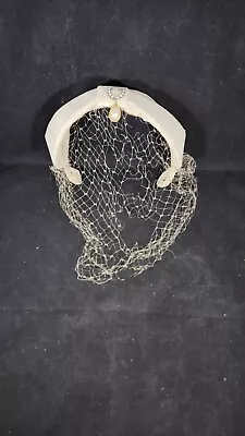 VTG Champagne Fascinator Hat W/ Net Veil And Faux Pearl/Diamond Accent • $10.95