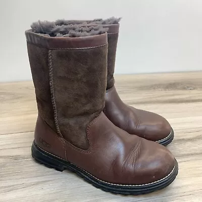 Womens Ugg Australia Brooks 5381 Leather Suede Mid Calf Shearling Boots Size 8 • $44.92