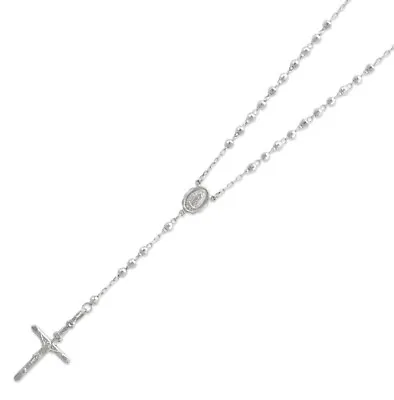 14K Solid White Gold Rosary Necklace Crucifixc Men's/Women's 3mm 16  18  20”&24  • $489.99