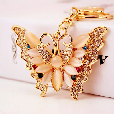 Large White Butterfly Crystal Diamante Rhinestone Bag Charms Handbag Keyring • £6.49