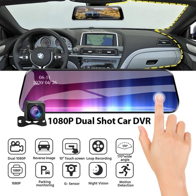 $89.79 • Buy 10'' 1080P Touch Screen Rear View Mirror Car Dash Cam Reversing Recorder Camera
