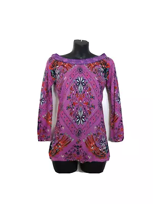 Versace Collection Sz 40 Small Purple Long Sleeve Silk Top Print Floral Paisley • $100