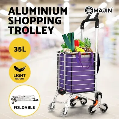 Emajin Foldable Shopping Cart Trolley 35L Grocery Bag Rolling Wheel Portable • $59.95