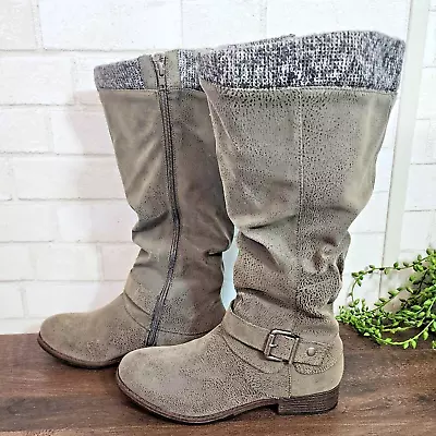 Maurices Womens Eloise Boots Gray Stacked Heels Almond Toe Zip 8.5M Wide Calf • $24.99