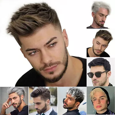 Mens Natural Short Straight Wigs Real Male Full Hair Wig Party Cosplay Toupee UK • £15.19