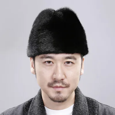 Fashion Winter Mens Real Mink Fur Hat Warm Snow Hats Size S M L XL Western Style • $90.99