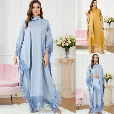 Dubai Abaya Kaftan Women Maxi Dress Muslim Tassel Oversize Caftan Moroccan Robe • $42.58