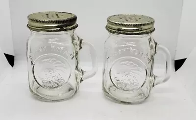 Vintage 2 Golden Harvest Mason W/handles Jar Salt And Pepper Shakers. 3.5 Inch  • $10
