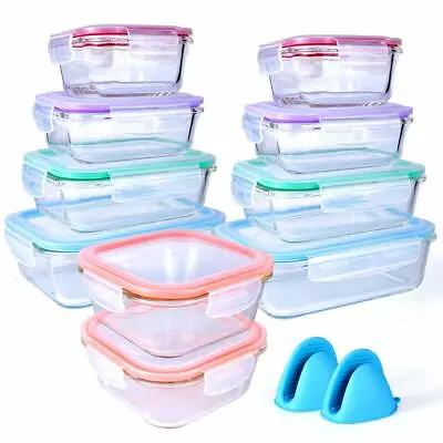 $35.95 • Buy 20 Piece Glass Food Storage Airtight & Leakproof Containers Set - Snap Lock Lids