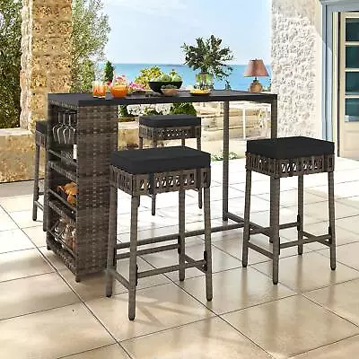 5-Piece Outdoor Bar Table Set Wicker Patio Furniture Sets W/ 4 Stools Table • $259.99